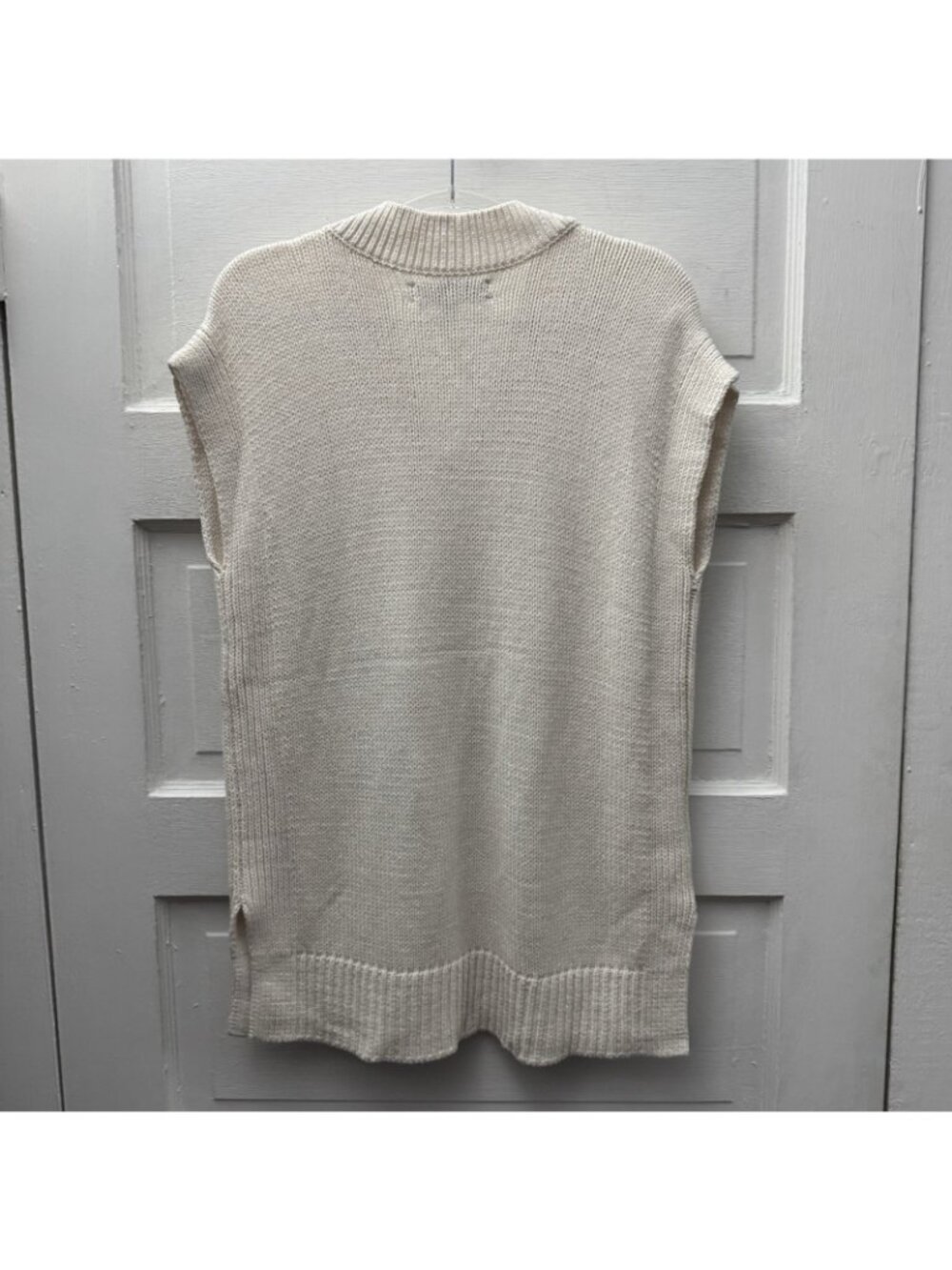 LOFT XS Sleeveless Sweater Vest Ivory Cotton Blend V Neck Tunic Side Slits - Picture 8 of 8